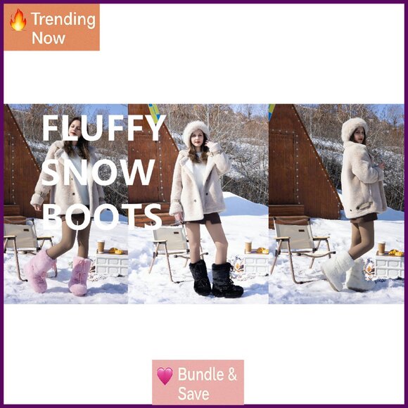 Women's Faux Fur Snow Boots, Non-Slip Winter Boots, Mid-Calf Boots - Picture 8 of 8